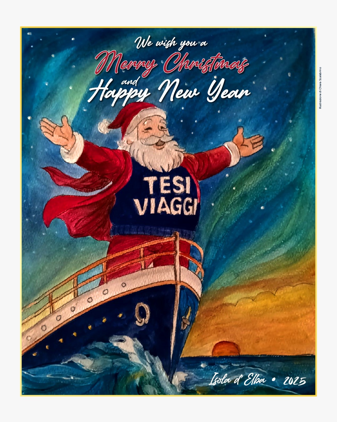 Auguri di Natale da Tesi Viaggi con opera di Chiara Scalabrino